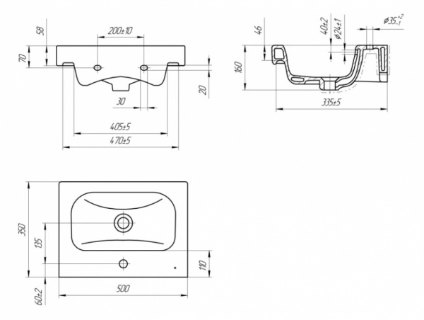 раковина полувстраиваемая cersanit moduo 50 см slim s-um-mod50sl/1 246876 белый