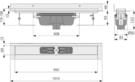 душевой лоток alcaplast apz1016-950 без решетки
