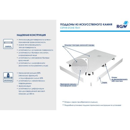 душевой поддон из искусственного камня rgw stone tray st/ar-0129w 120х90 16154129-01r