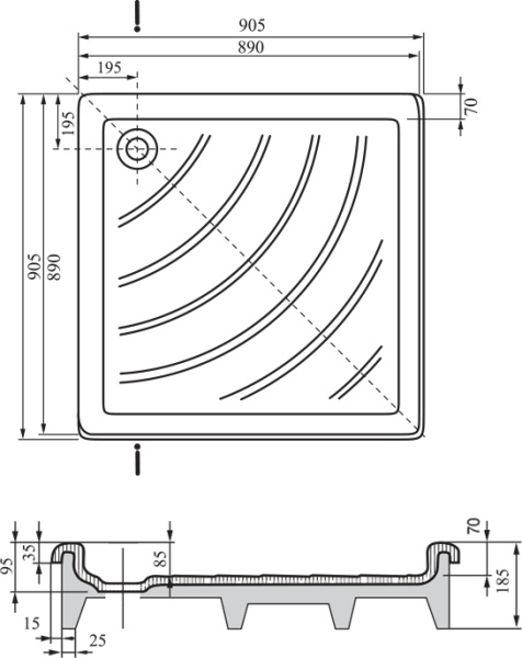 акриловый поддон для душа ravak angela 90х90 ex a007701320 белый под облицовку
