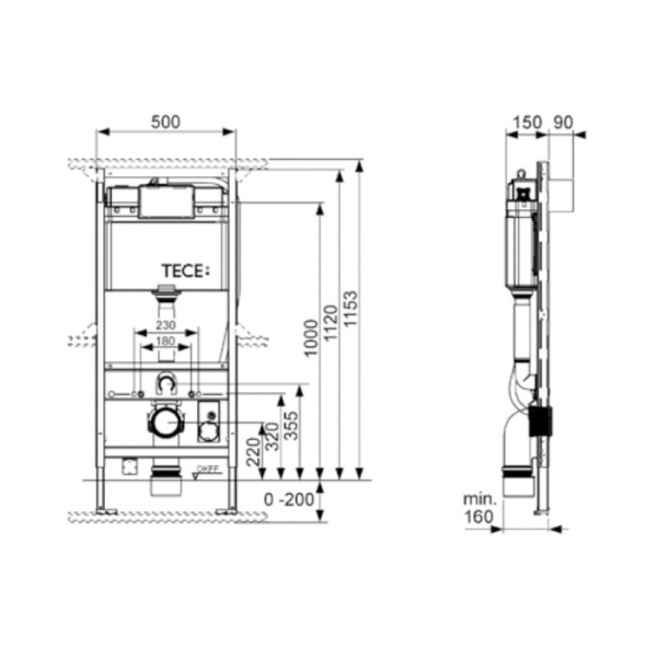 инсталляция для унитаза-биде tece 9300344 toto neorest