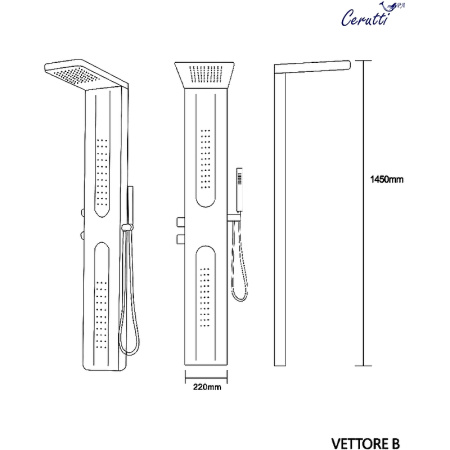 душевая панель ceruttispa vettore b ct8993 с гидромассажем черная матовая