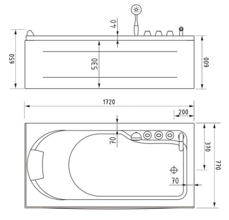 акриловая ванна gemy g9006-1.7 b r гидромассажная, 172х77 см, правосторонняя, цвет белый