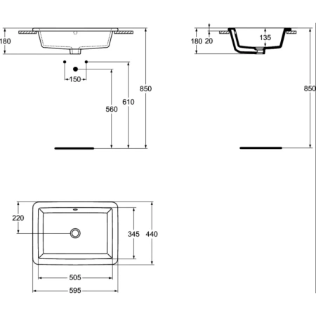 раковина встраиваемая 60 см ideal standard strada k078001