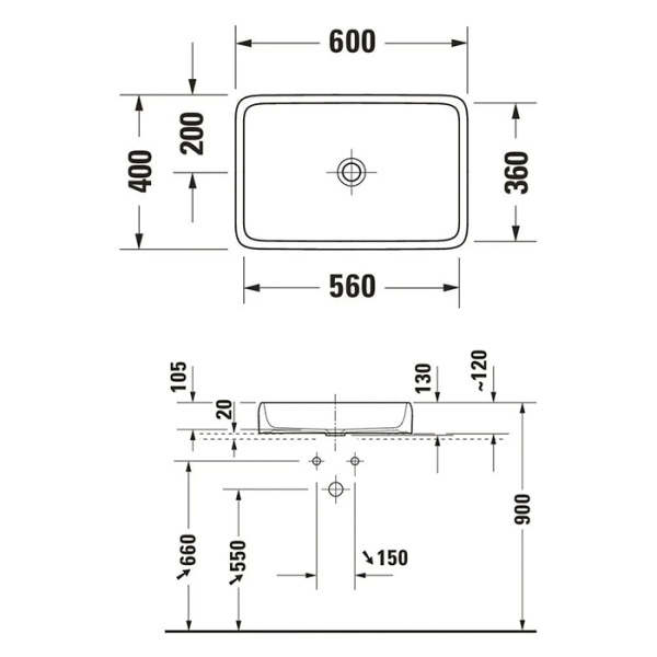 раковина duravit qatego 2383600079 накладная, 56х40х13 см, без отв под смеситель, белая