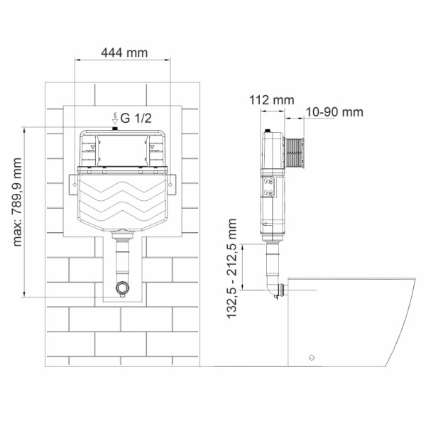 смывной бачок скрытого монтажа wasserkraft aller 10 10tlt.031.me.pb01 с черной глянцевой клавишей смыва