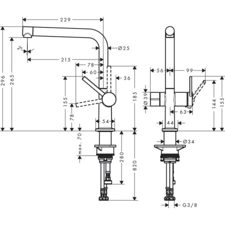 смеситель для кухни hansgrohe talis m54 72827800, сталь