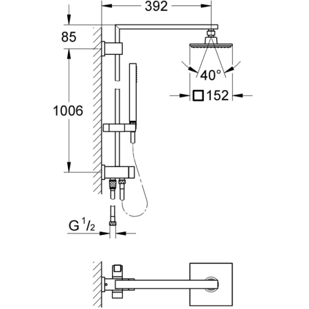 душевая стойка 152 мм grohe euphoria cube 27696000