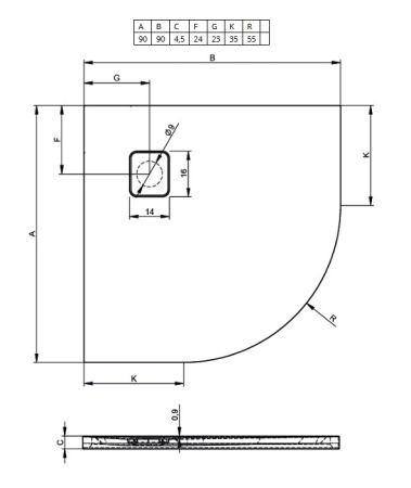 акриловый поддон для душа riho basel 451 90 x 90 см dc981600000000s(d005047065) черный глянцевый