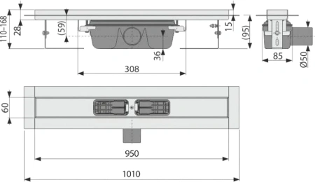 душевой лоток alcaplast apz6s-950 без решетки