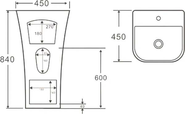 раковина напольная santiline sl-4016 45x45 см, моноблок, цвет белый