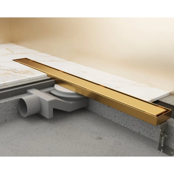 душевой трап (лоток) plumberia selection linear psl100ob 100 см, с решеткой, 2 в 1 под плитку, золотой матовый