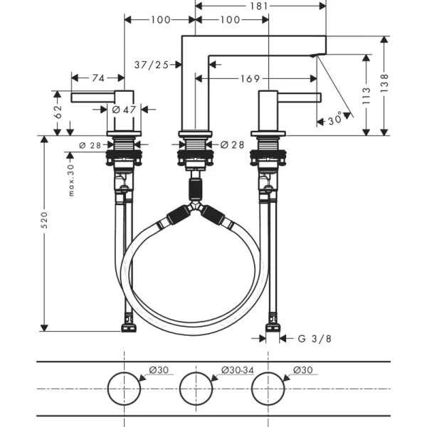 смеситель для раковины с донным клапаном hansgrohe finoris 76033000