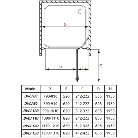 душевая дверь radaway almatea dwj 90 r прозрачное