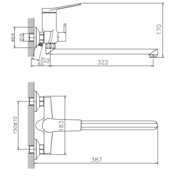 смеситель для ванны haiba hb22572 универсальный, цвет хром
