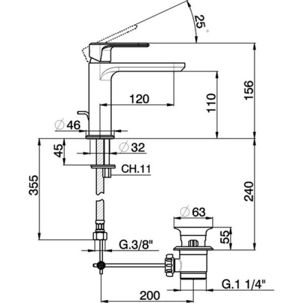 смеситель для раковины cisal lineaviva lv00051021