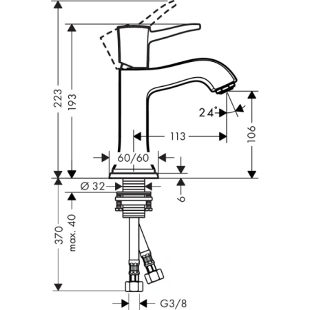 смеситель для раковины 110 без донного клапана hansgrohe metropol classic 31301090