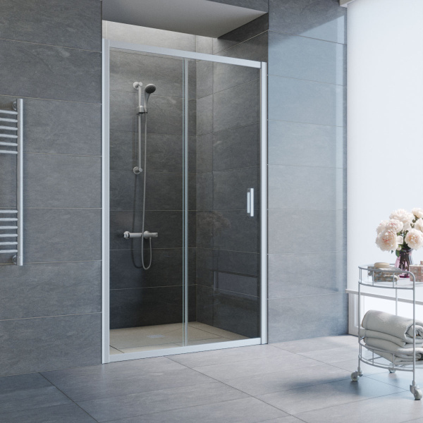 дверь для душевой кабины в нишу vegas glass zp 110 07 01 профиль матовый хром, стекло прозрачное