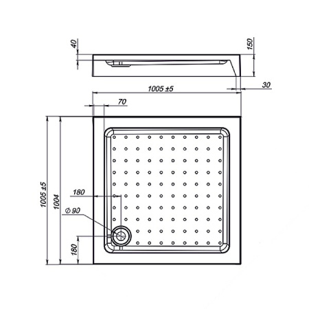 акриловый поддон для душа vincea vst-3as-1010 100x100 с антискользящим покрытием