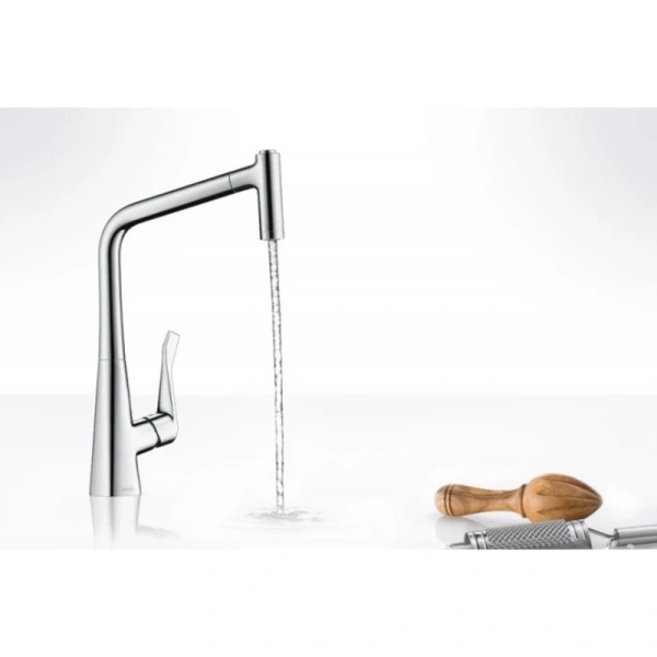 смеситель для кухни 320 с выдвижным изливом hansgrohe metris select m71 14884000, хром