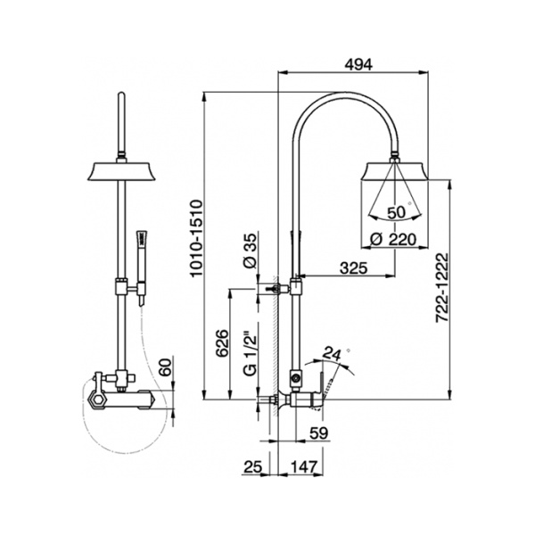 cisal cherie настенная душевая система:однорычажный смеситель для душа,верхний душ,ручной душ с держателем и шлангом, цвет: хром/черный матовый