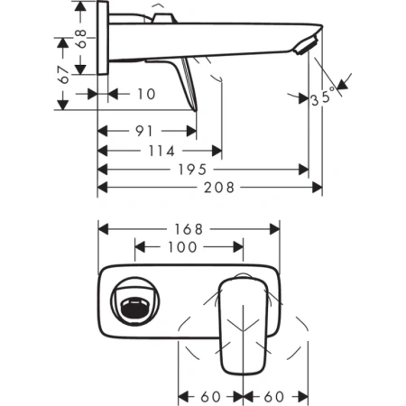 смеситель для раковины, однорычажный, настенный, излив 195 hansgrohe logis 71220000