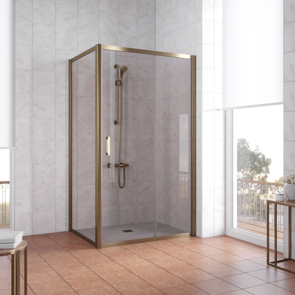 душевой уголок vegas glass zp+zpv 100*80 05 05 профиль бронза, стекло бронза