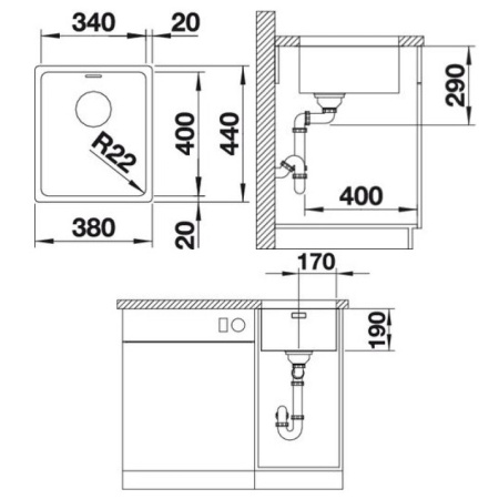 кухонная мойка blanco andano 340-u 522955
