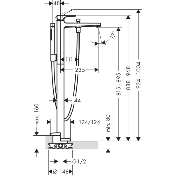 смеситель напольный для ванны hansgrohe metropol 32532340