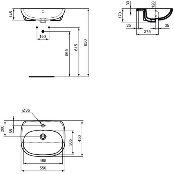 раковина подвесная 55 см ideal standard tesi t010001