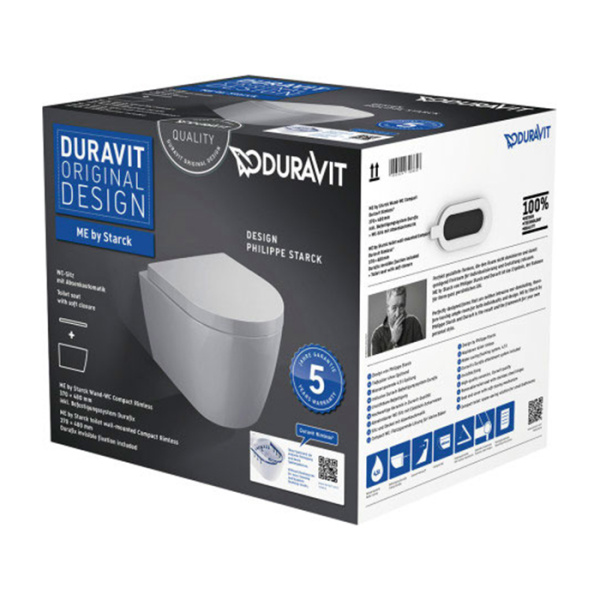 унитаз подвесной duravit me by starck 45300900a1 compact rimless, с сиденьем с микролифтом:цвет: белый