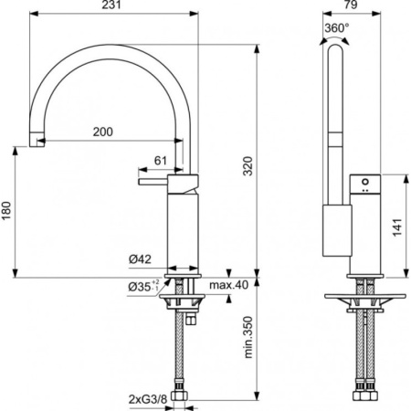 смеситель для кухни ideal standard mara a9020aa