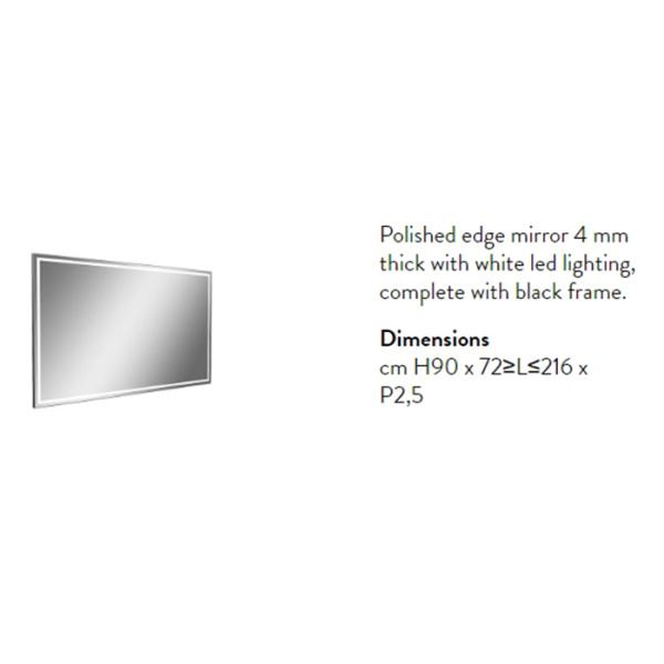 antonio lupi fila зеркало 162х90cм., с блестящей кромкой, толщиной 4 мм, с белой светодиодной подсветкой, на раме черного цвета