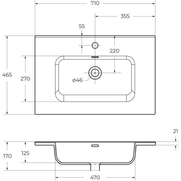 раковина накладная/полувстраиваемая belbagno bb700etl, белая 710x460x170