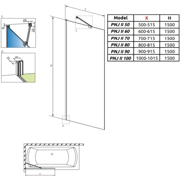 шторка для ванны radaway idea pnj ii 90 10001090-01-01 прозрачное