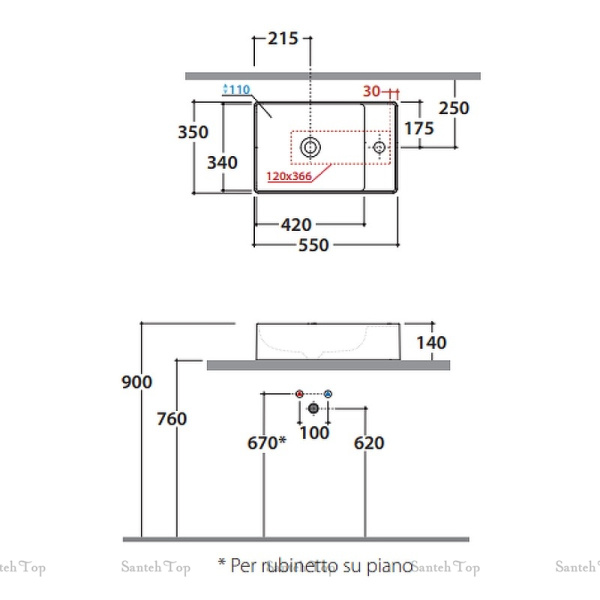 раковина накладная globo t-edge te055bi 55х35 см, белый глянцевый