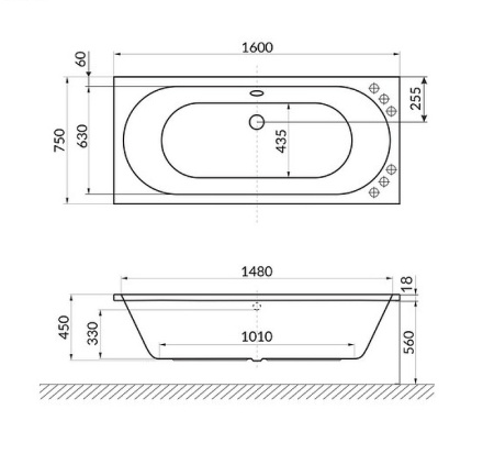 акриловая ванна excellent oceana slim waex.oce16whs 160x75