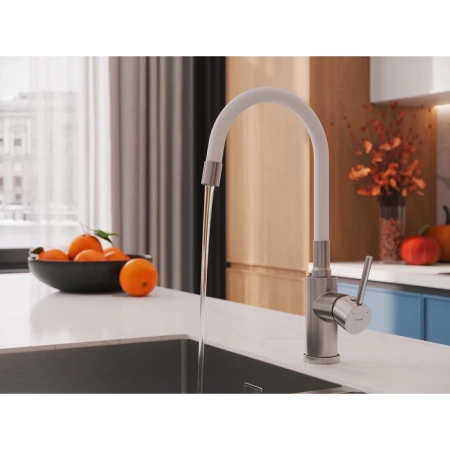 смеситель для кухни cersanit melar a68236 с гибким изливом, сатин/белый