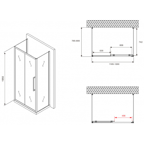 душевой уголок abber schwarzer diamant 120x80 ag30120bmхh-s80bm-s80bm профиль черный стекло матовое