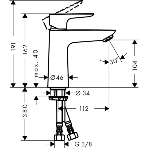 смеситель для раковины 110, coolstart, без донного клапана hansgrohe talis e 71714000