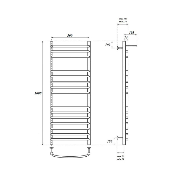 полотенцесушитель водяной point pn05150sp п14 500x1000 с полкой цвет хром