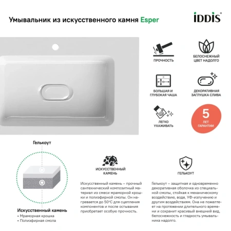 тумба с раковиной iddis esper 80 esp80w0i95k подвесная белая
