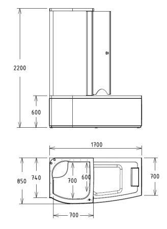 акриловая ванна gemy g8040 c l гидромассажная, 170х85х220 см, левосторонняя, цвет белый