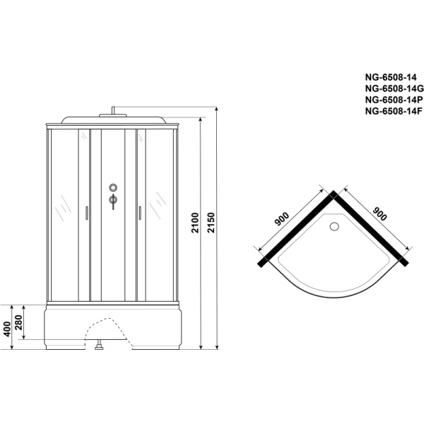 душевая кабина niagara classic 90x90 ng-6508-14f с гидромассажем