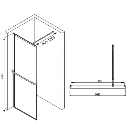 душевая перегородка abber ag60100b 100x200 профиль черный стекло прозрачное