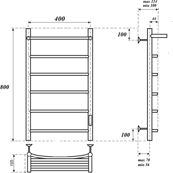 полотенцесушитель point афина п5 pn04848p электрический, с полкой, 40x80 см, хром