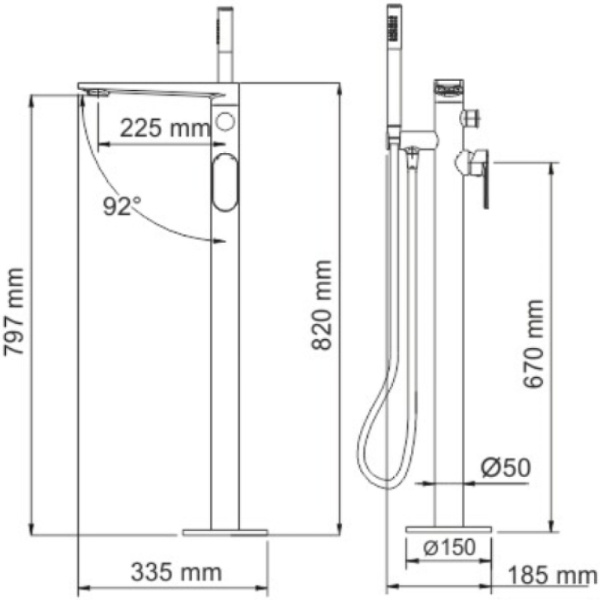 смеситель для ванны wasserkraft dinkel 5821 цвет хром