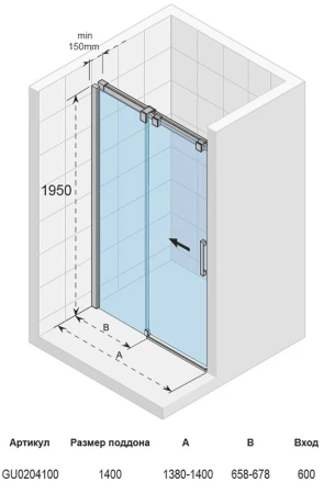 душевая дверь riho sz ocean gu0204100 в нишу, 195х140/60 см, профиль хром | стекло прозрачное