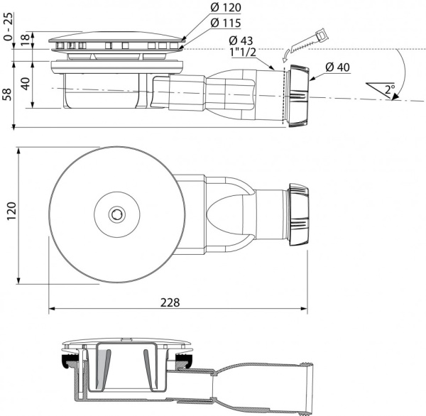 сифон для поддона ø 90 мм radaway r400w