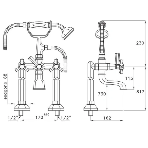 смеситель stella eccelsa ec 02208 au00 для ванны, напольный, с ручным душем, цвет золото